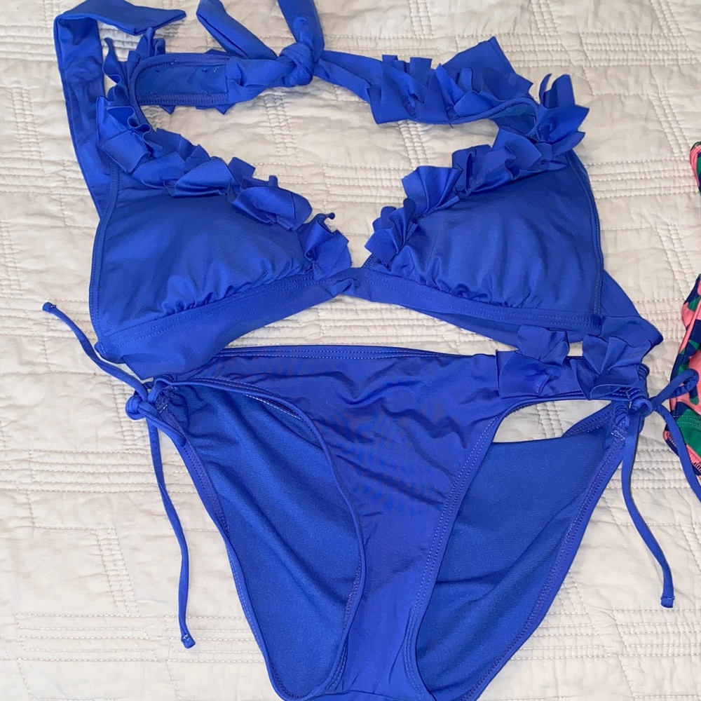 Kenneth Cole blue ruffle bikini